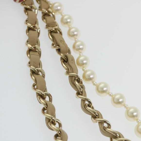 CHANEL Quilted Matelasse Chain Shoulder Bag Canvas Red Beige CC Auth 58343SM