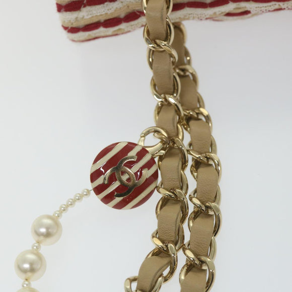 CHANEL Quilted Matelasse Chain Shoulder Bag Canvas Red Beige CC Auth 58343SM