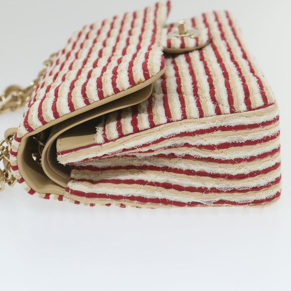 CHANEL Quilted Matelasse Chain Shoulder Bag Canvas Red Beige CC Auth 58343SM