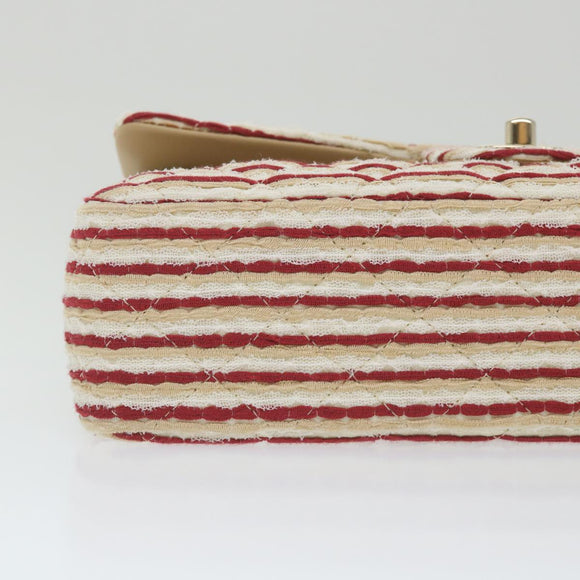 CHANEL Quilted Matelasse Chain Shoulder Bag Canvas Red Beige CC Auth 58343SM