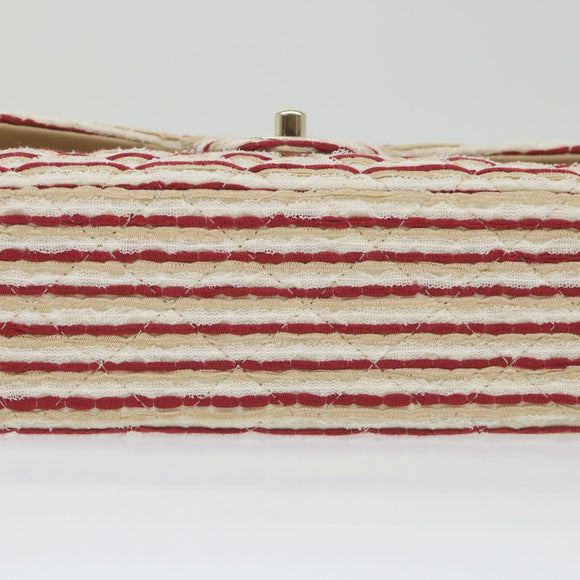 CHANEL Quilted Matelasse Chain Shoulder Bag Canvas Red Beige CC Auth 58343SM