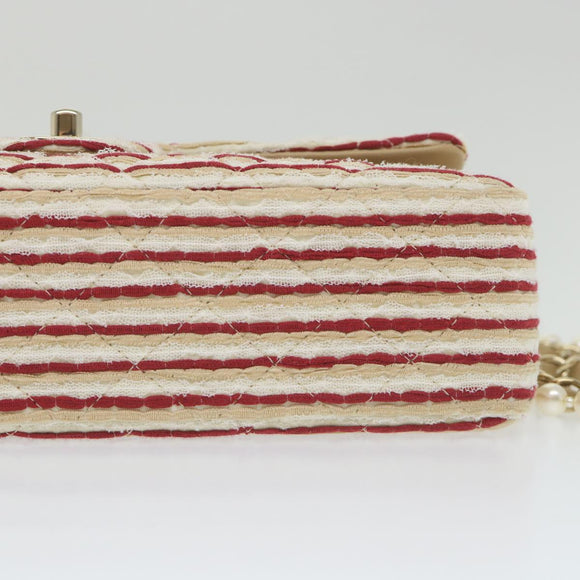 CHANEL Quilted Matelasse Chain Shoulder Bag Canvas Red Beige CC Auth 58343SM