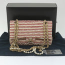 CHANEL Quilted Matelasse Chain Shoulder Bag Canvas Red Beige CC Auth 58343SM-12