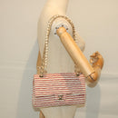 CHANEL Quilted Matelasse Chain Shoulder Bag Canvas Red Beige CC Auth 58343SM-55
