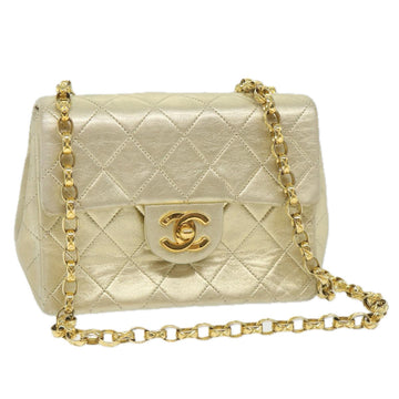 CHANEL Matelasse 17 Chain Shoulder Bag Lamb Skin Gold CC Auth 58346SAV