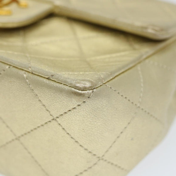CHANEL Matelasse Chain Shoulder Bag Lamb Skin Gold CC Auth 58346SAV