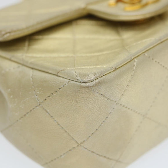 CHANEL Matelasse Chain Shoulder Bag Lamb Skin Gold CC Auth 58346SAV