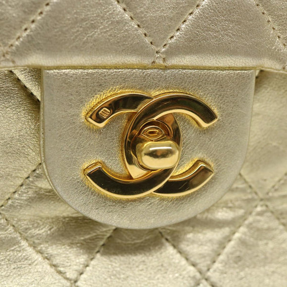 CHANEL Matelasse Chain Shoulder Bag Lamb Skin Gold CC Auth 58346SAV