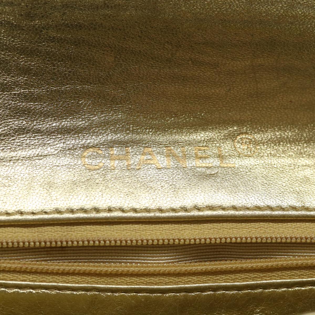 CHANEL Matelasse Chain Shoulder Bag Lamb Skin Gold CC Auth 58346A