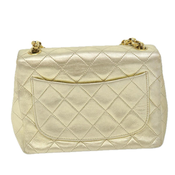 CHANEL Matelasse Chain Shoulder Bag Lamb Skin Gold CC Auth 58346SAV