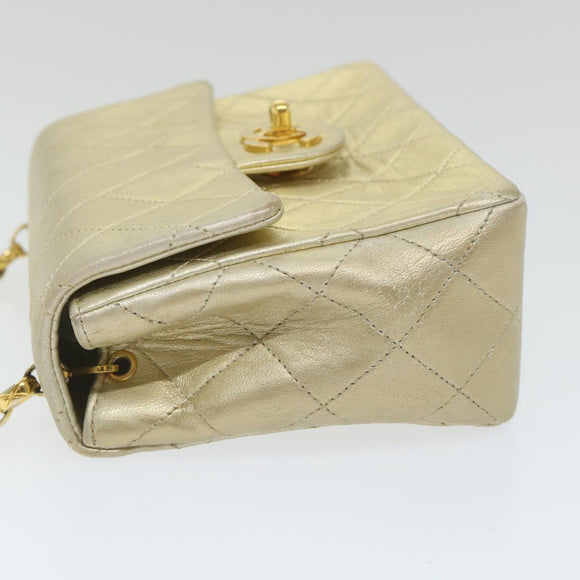 CHANEL Matelasse Chain Shoulder Bag Lamb Skin Gold CC Auth 58346SAV