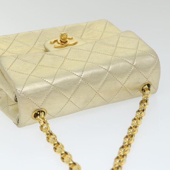 CHANEL Matelasse Chain Shoulder Bag Lamb Skin Gold CC Auth 58346SAV