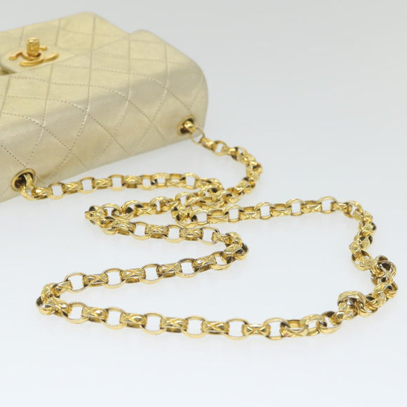 CHANEL Matelasse Chain Shoulder Bag Lamb Skin Gold CC Auth 58346SAV