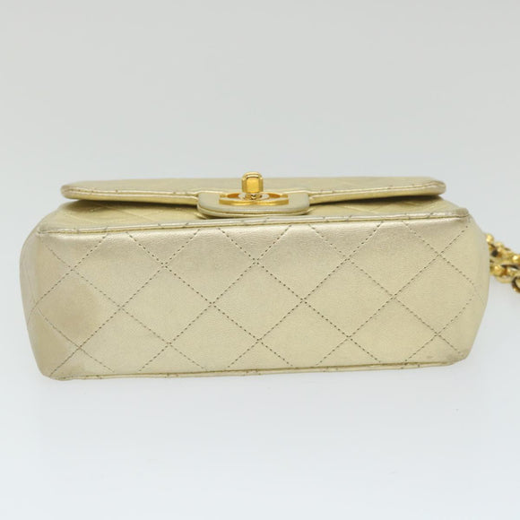 CHANEL Matelasse Chain Shoulder Bag Lamb Skin Gold CC Auth 58346SAV