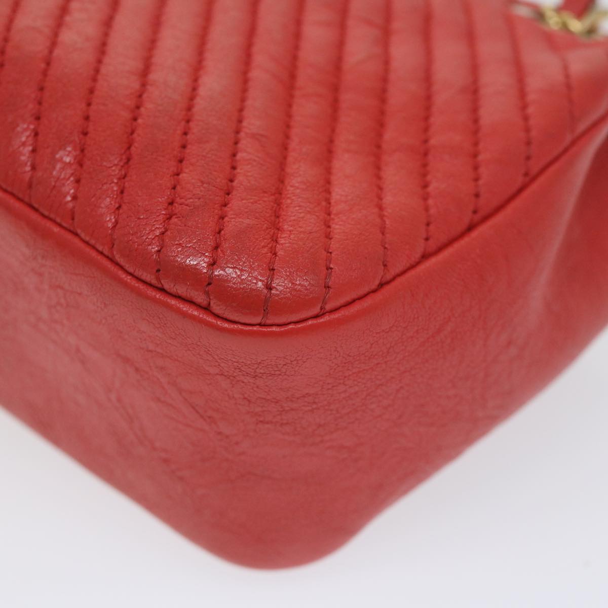 CHANEL Chain V Stitch Shoulder Bag Leather Red CC Auth 58347A