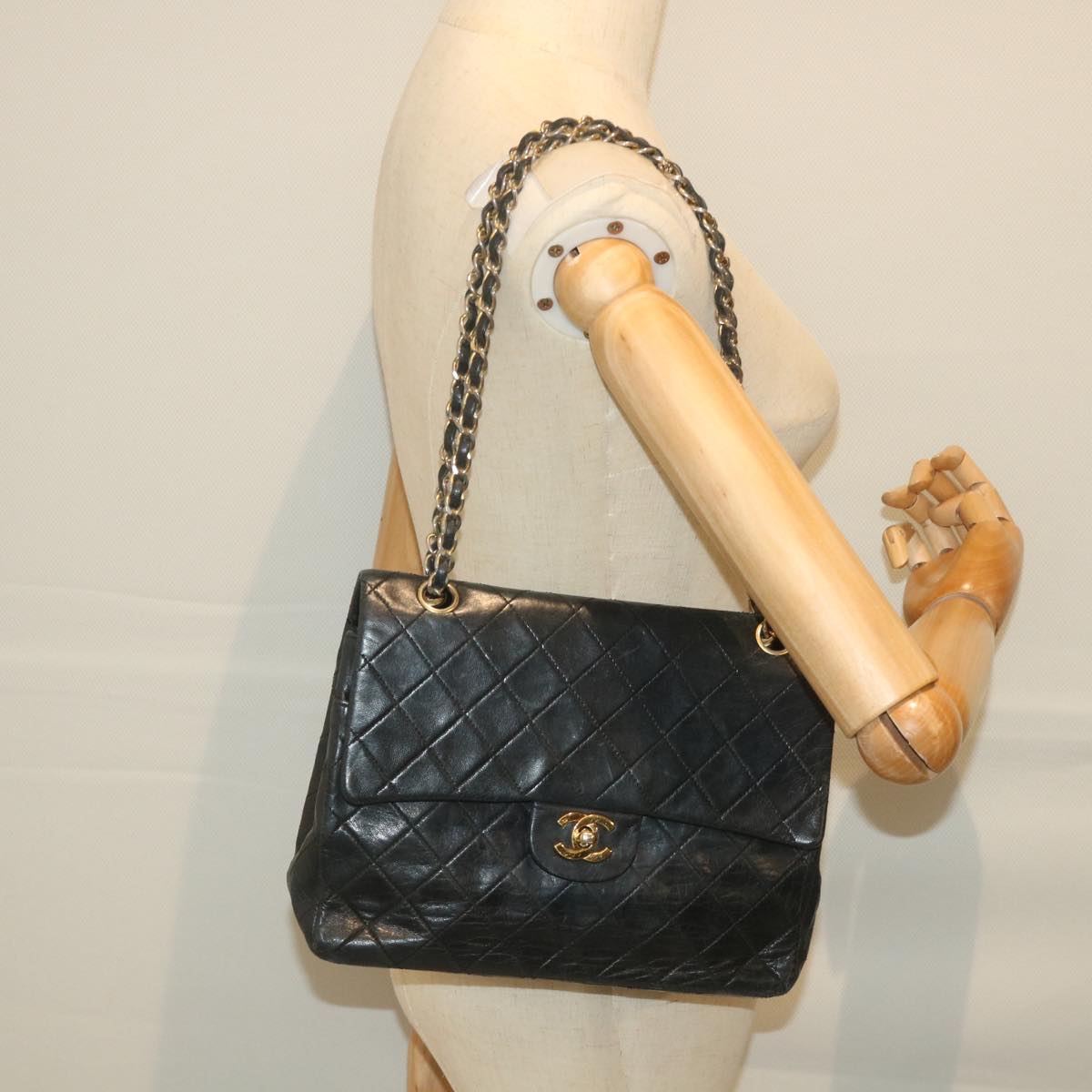 CHANEL Matelasse Chain Shoulder Bag Lamb Skin Black CC Auth 58348A