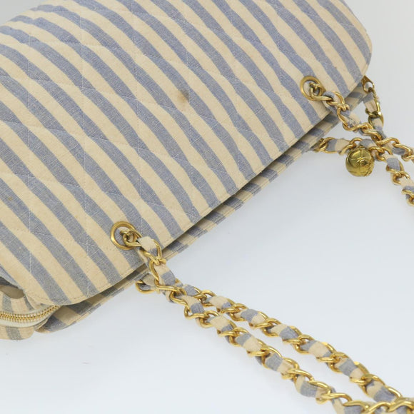 CHANEL Quilted Chain Big Matelasse Shoulder Bag Canvas Light Blue CC Auth 58349A