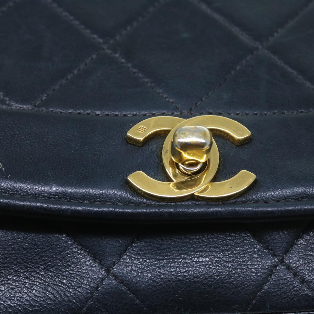 CHANEL Matelasse Chain Diana Shoulder Bag Lamb Skin Black CC Auth 58403A