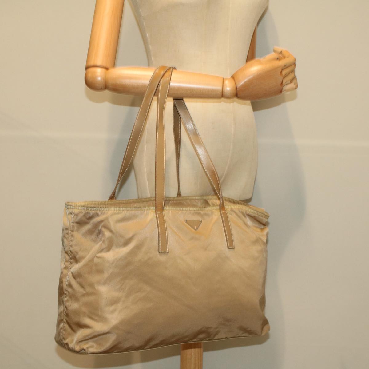 PRADA Hand Bag Nylon Beige Auth 58570