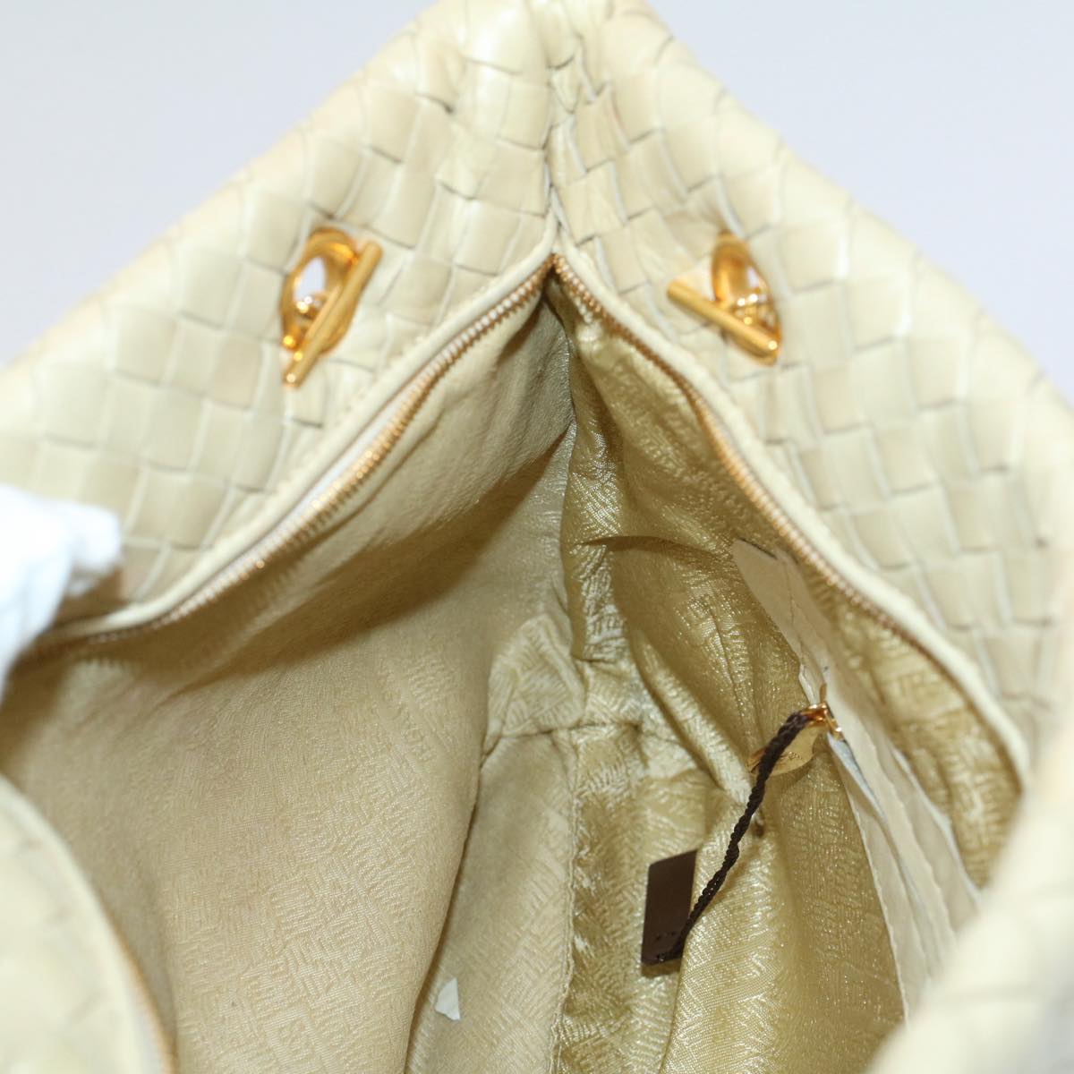 BOTTEGAVENETA INTRECCIATO Hand Bag Leather Cream Auth 58572