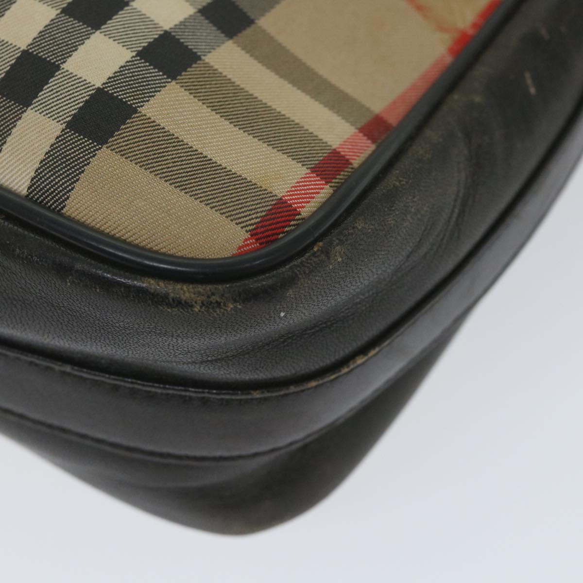 Burberrys Nova Check Shoulder Bag Canvas Leather Beige Black Auth 58609