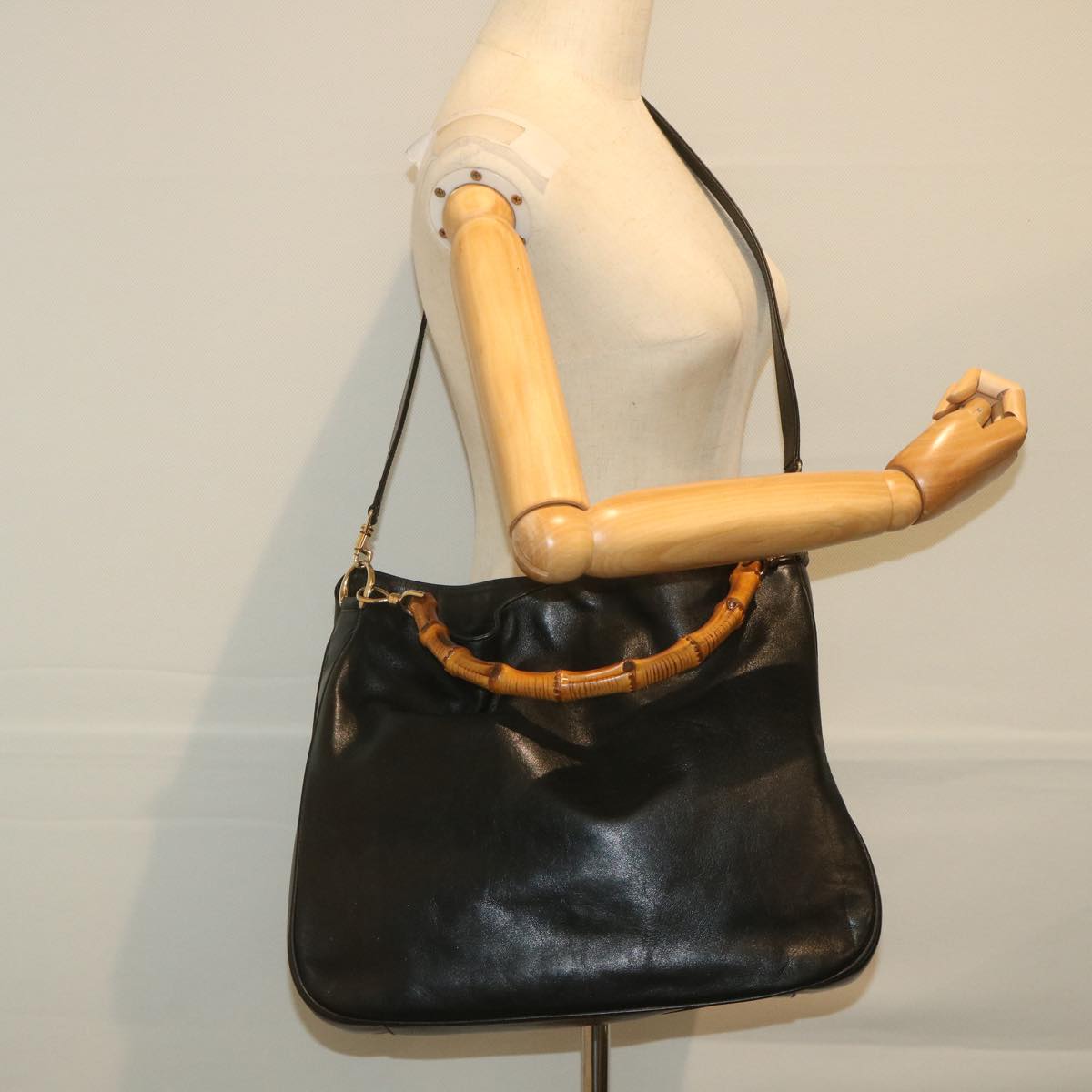 GUCCI Bamboo Shoulder Bag Leather 2way Black 001 2058 1577 0 Auth 58618