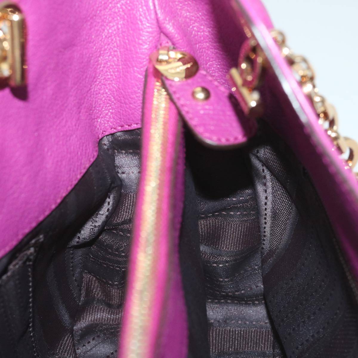 Salvatore Ferragamo Gancini Chain Tote Bag Leather Purple Auth 58628