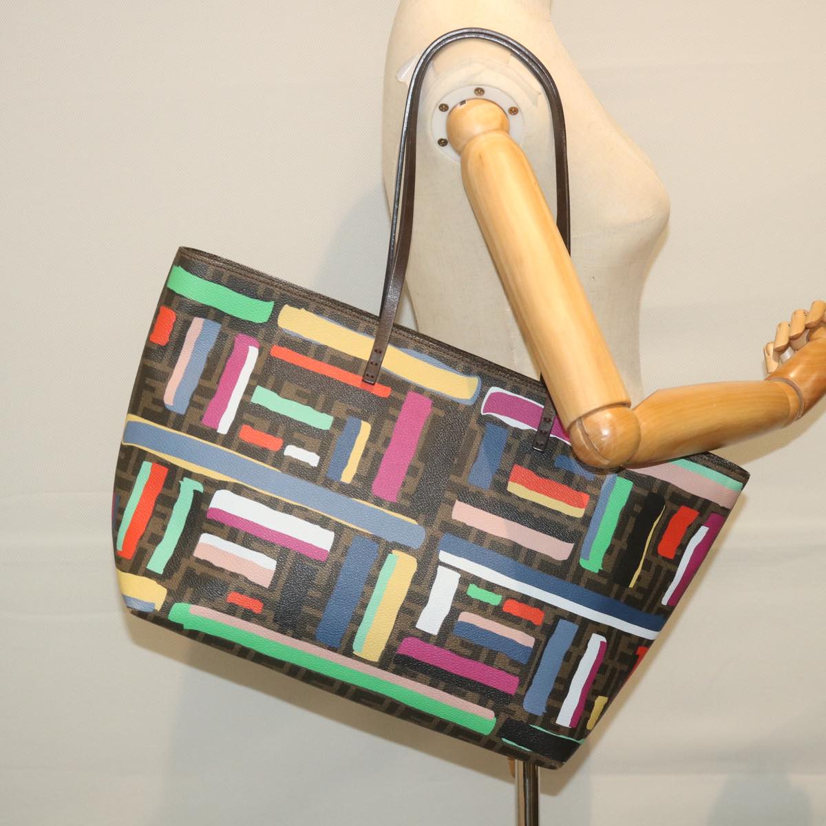 FENDI Zucca Canvas Tote Bag PVC Leather Brown Multicolor Auth 58632