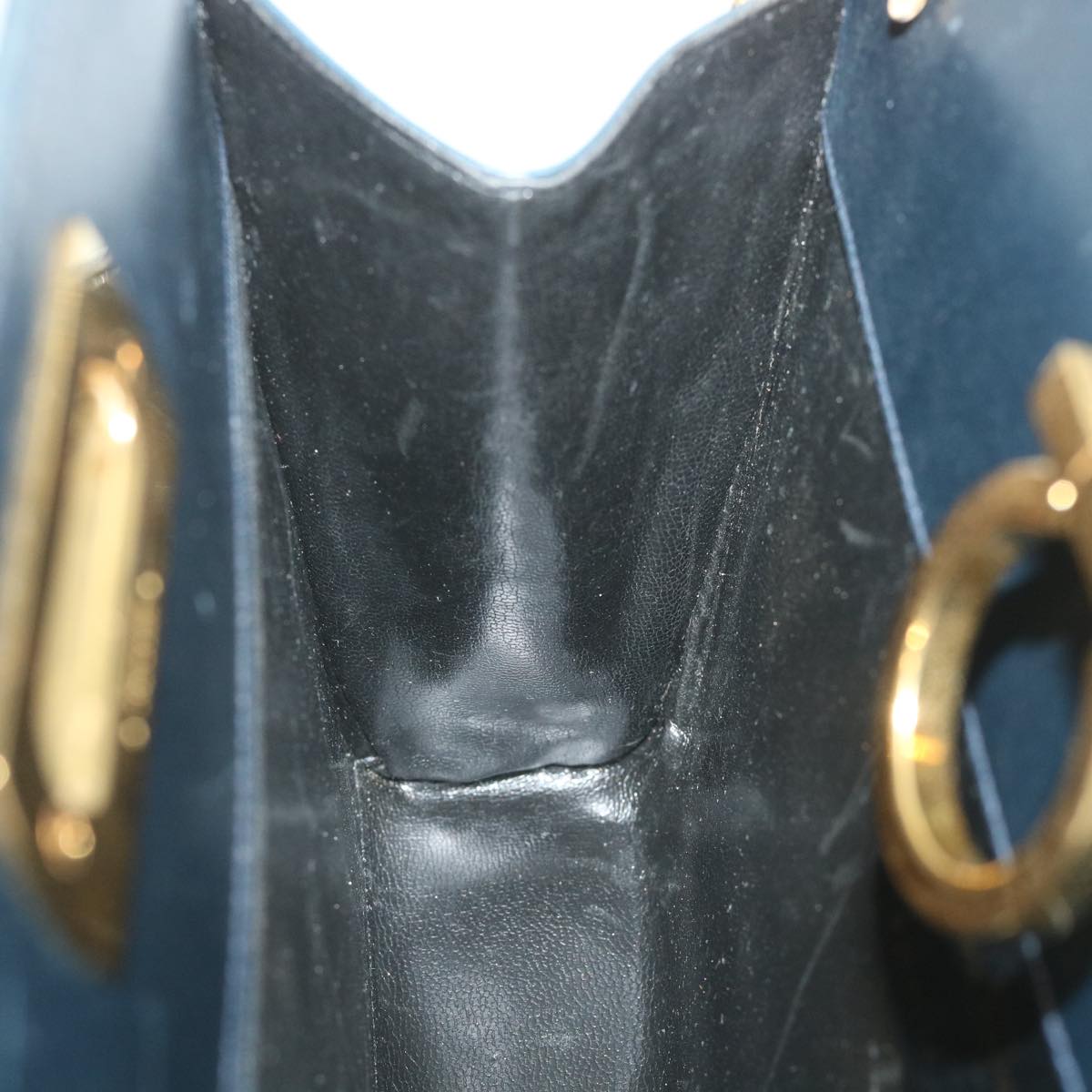 Salvatore Ferragamo Gancini Chain Shoulder Bag Leather Navy Auth 58638