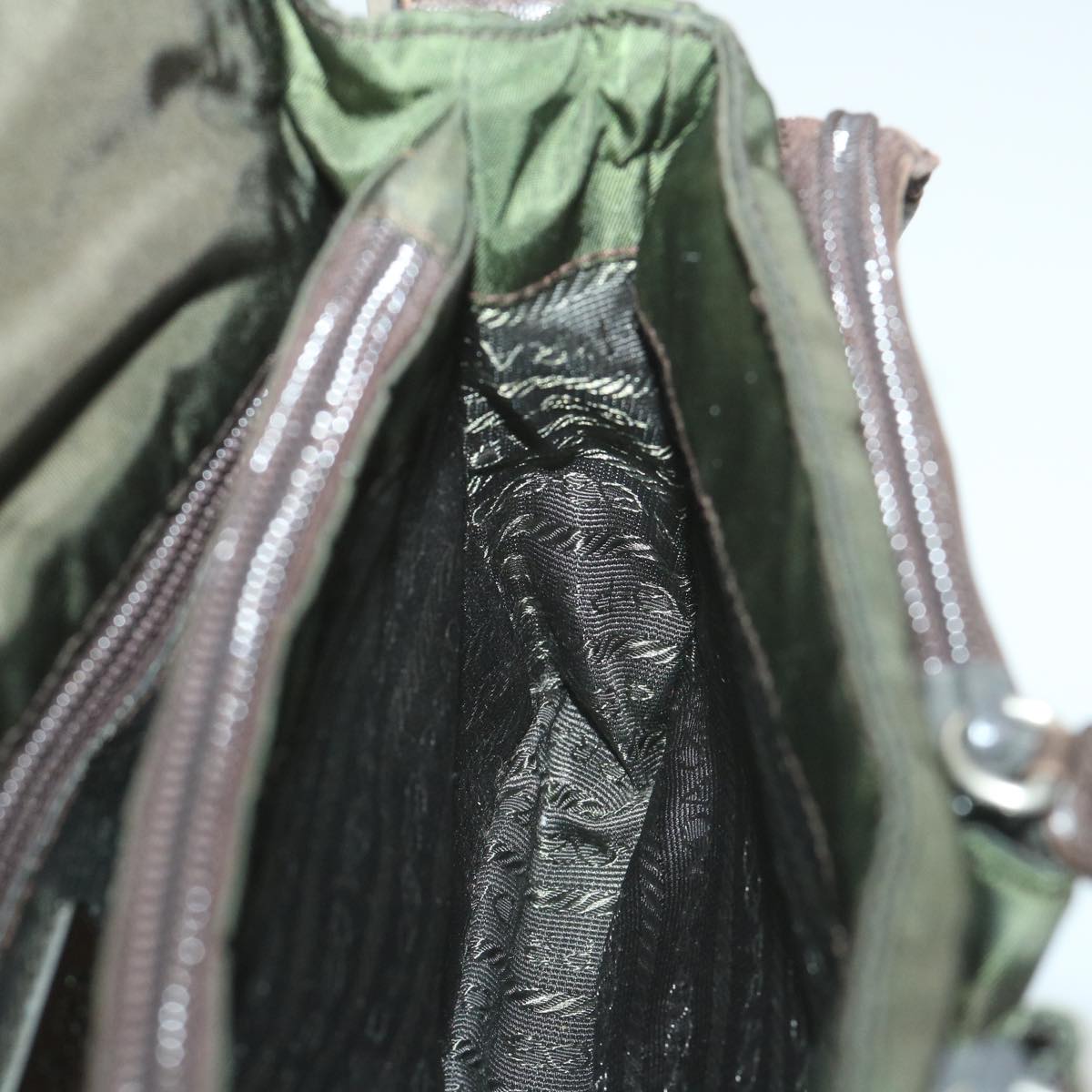 PRADA Shoulder Bag Nylon Leather Khaki Auth 58683