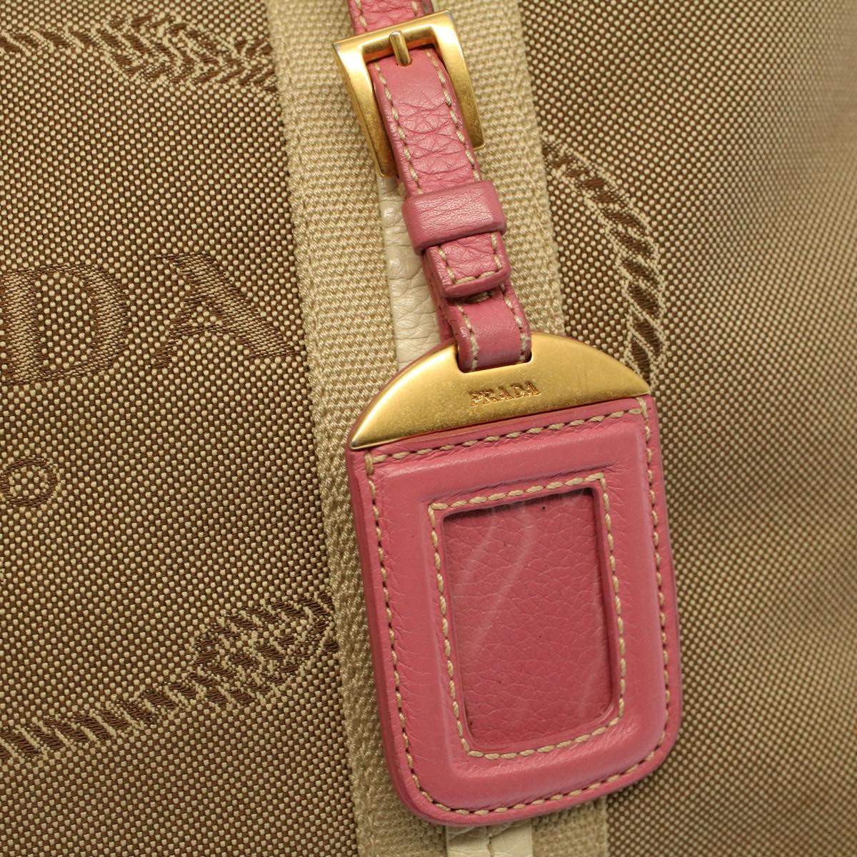 PRADA Shoulder Bag Canvas 2way Beige Pink Auth 58771