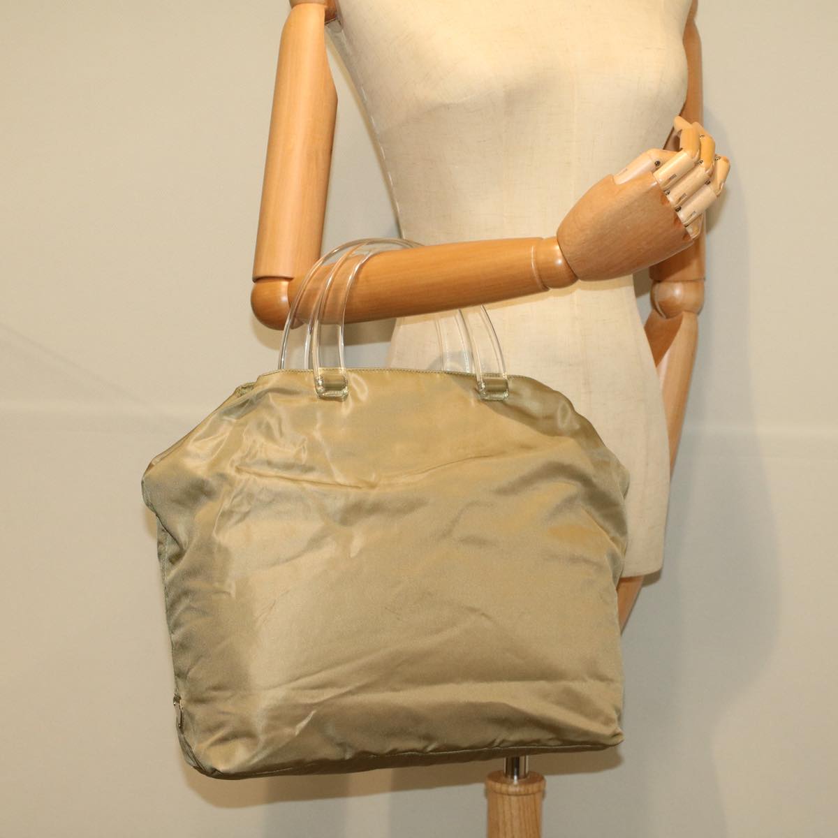 PRADA Hand Bag Nylon Beige Auth 58773