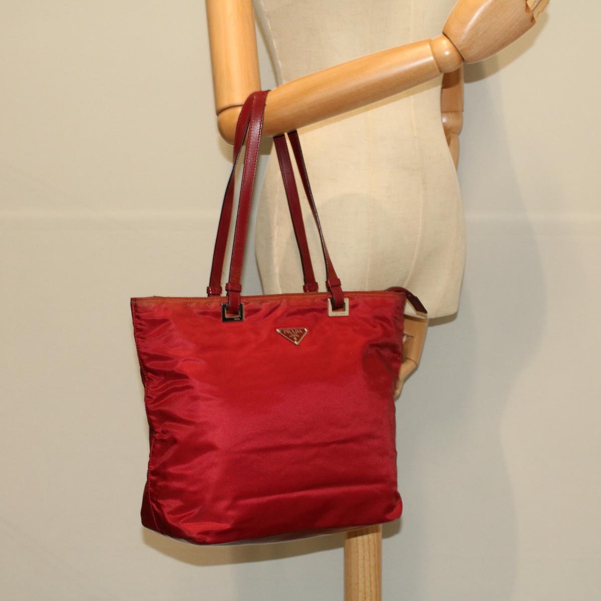 PRADA Hand Bag Nylon Red Auth 58778