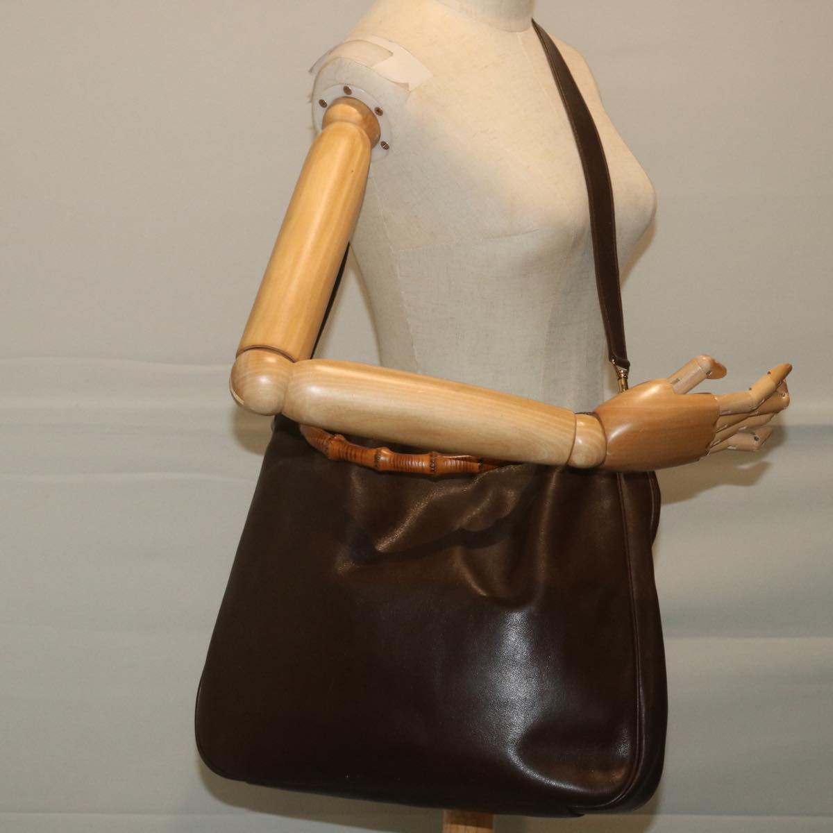 GUCCI Bamboo Shoulder Bag Leather Brown 001 1998 1577 Auth 58814