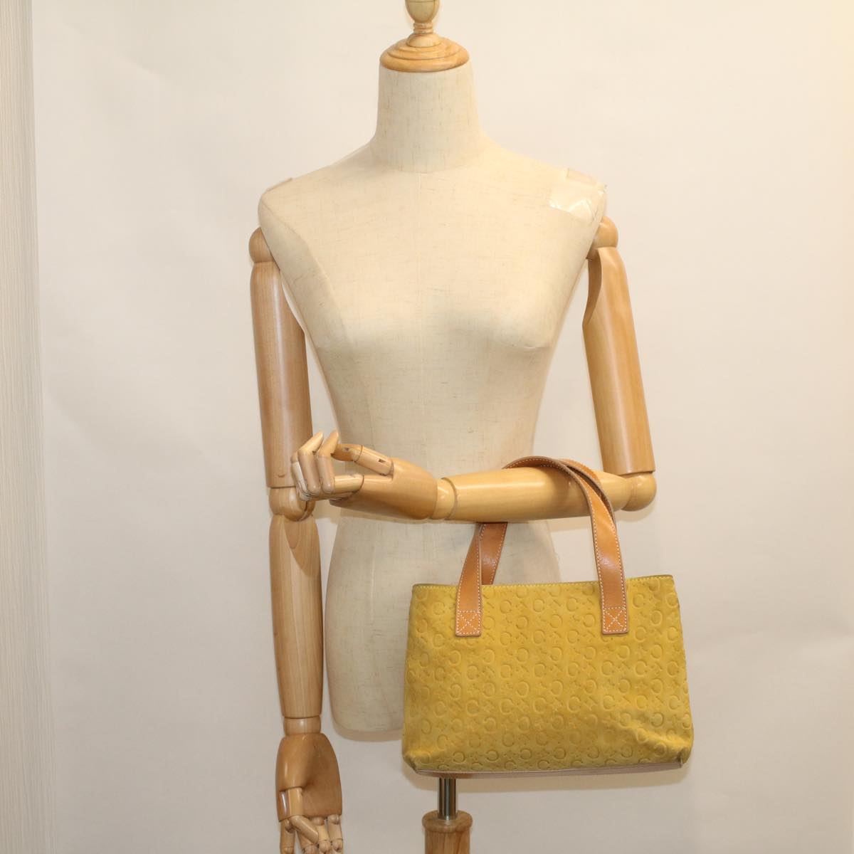 CELINE C Macadam Canvas Hand Bag Yellow Auth 58815