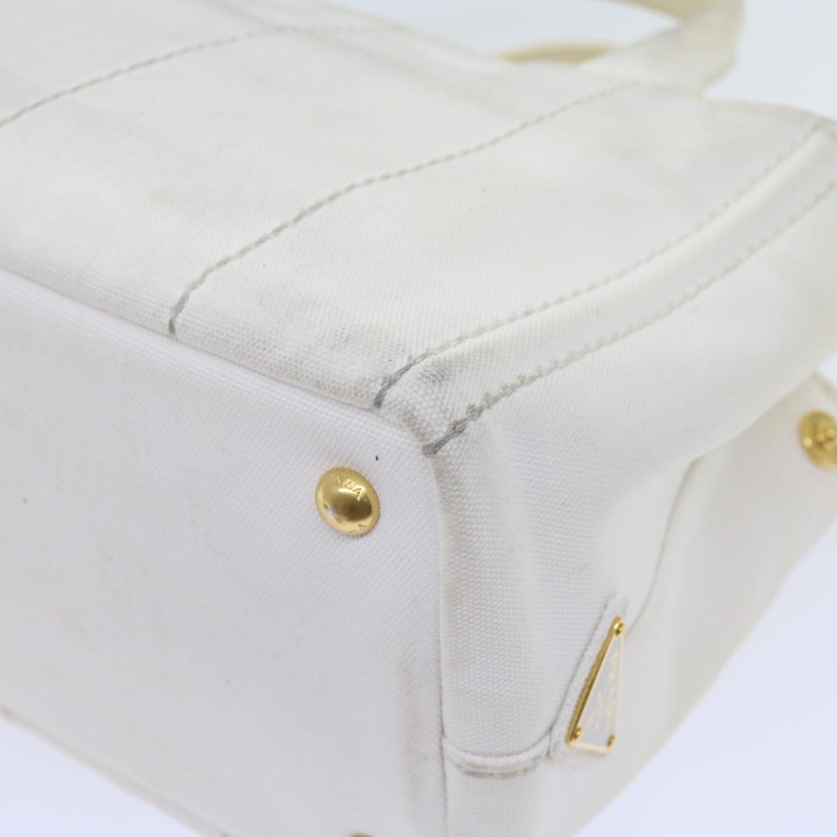 PRADA Canapa PM Hand Bag Canvas 2way White Auth 58823