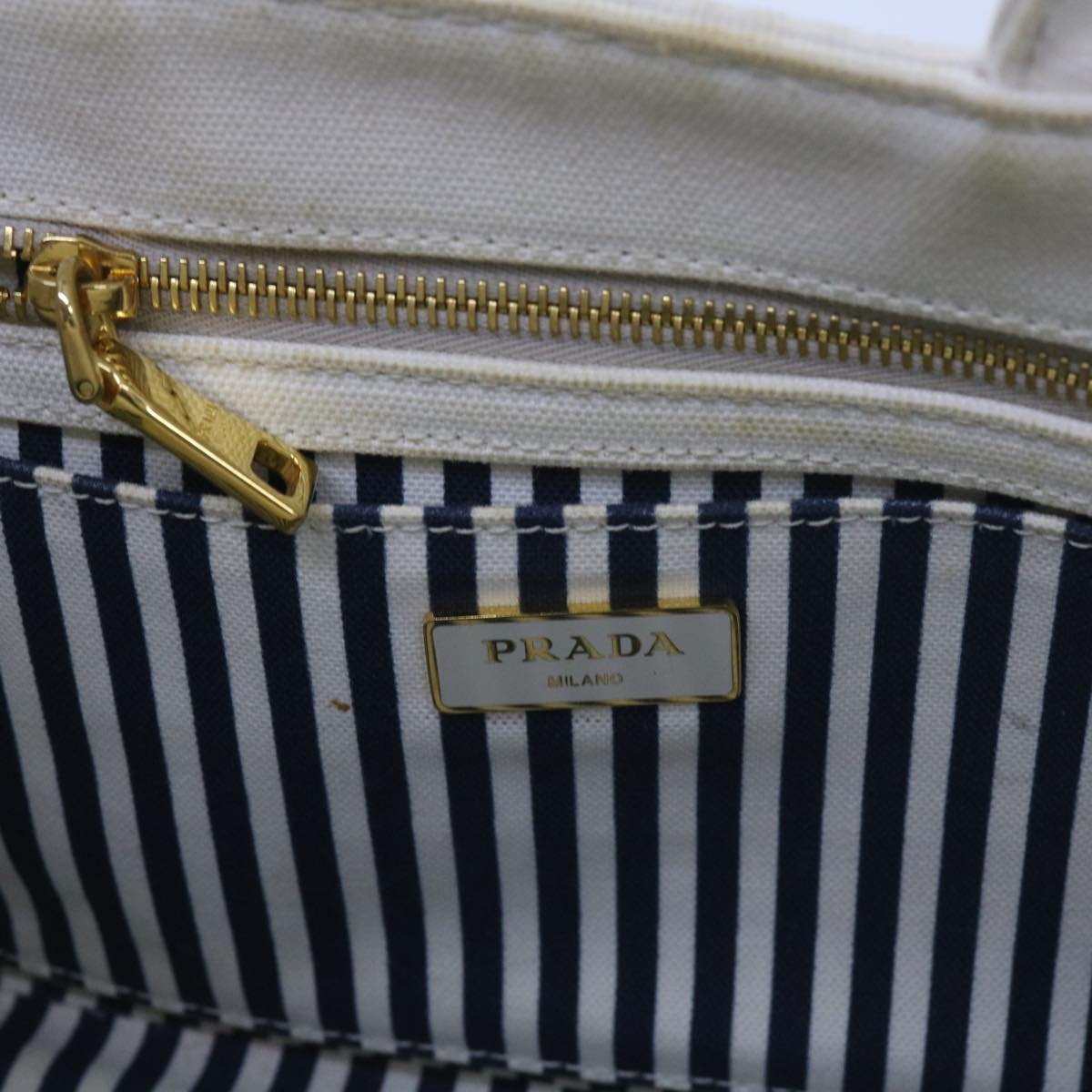 PRADA Canapa PM Hand Bag Canvas 2way White Auth 58823