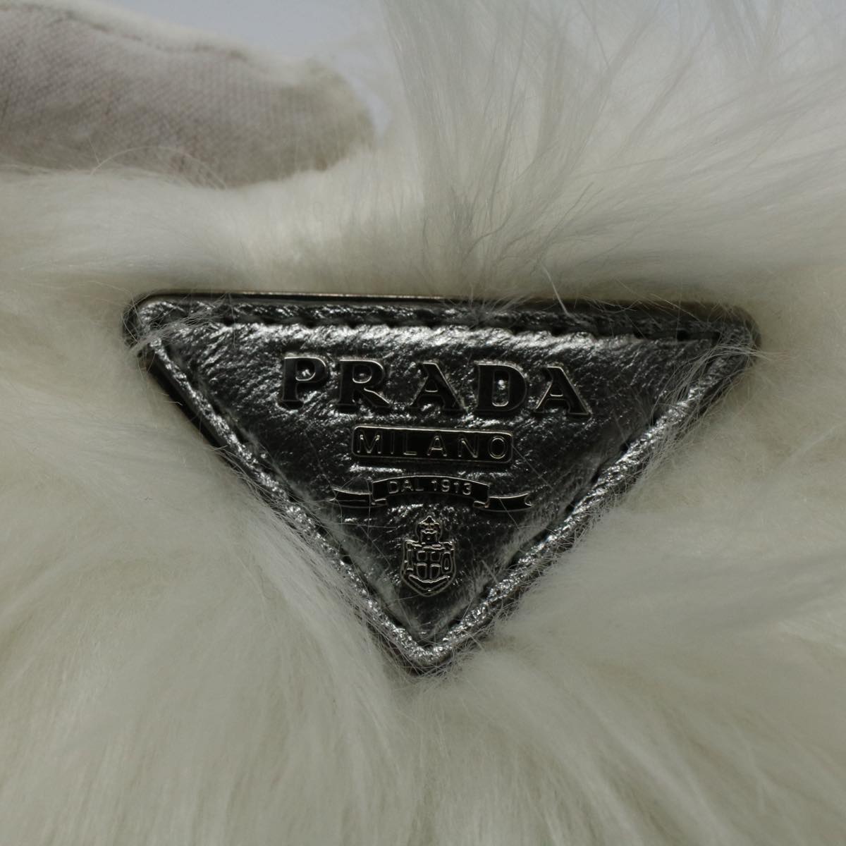 PRADA Clutch Bag Fur White Auth 58971