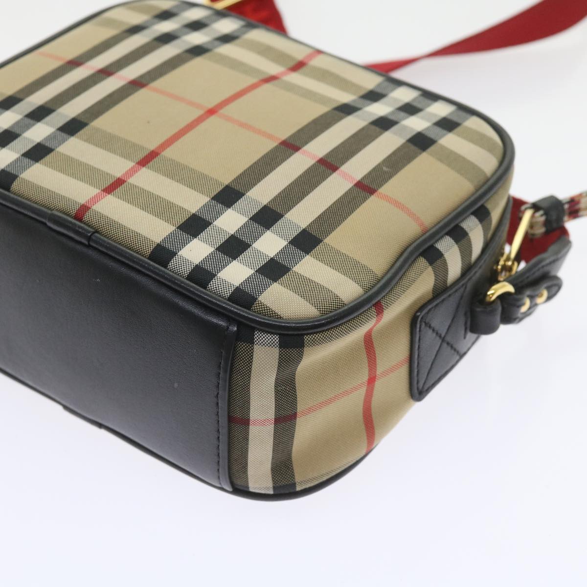 BURBERRY Nova Check Shoulder Bag Nylon Canvas Beige Auth 58996A