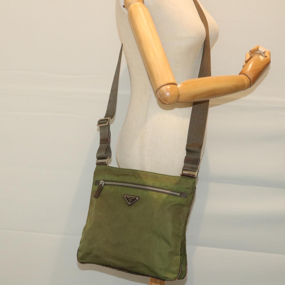 PRADA Shoulder Bag Nylon Khaki Auth 59225