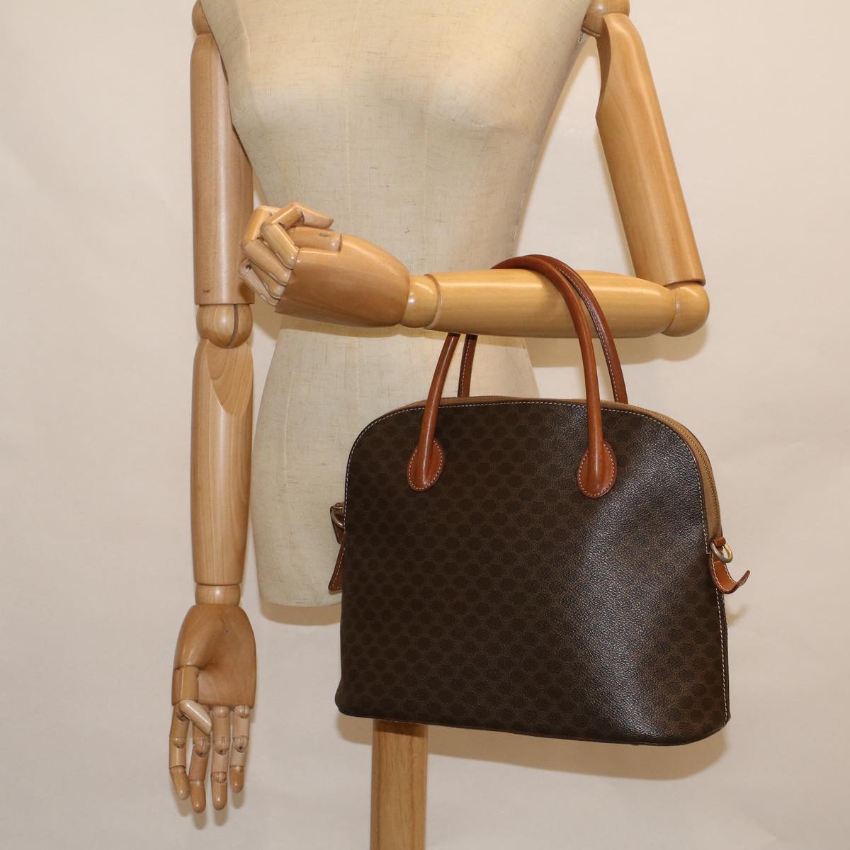 CELINE Macadam Canvas Hand Bag PVC Leather Brown Auth 59246
