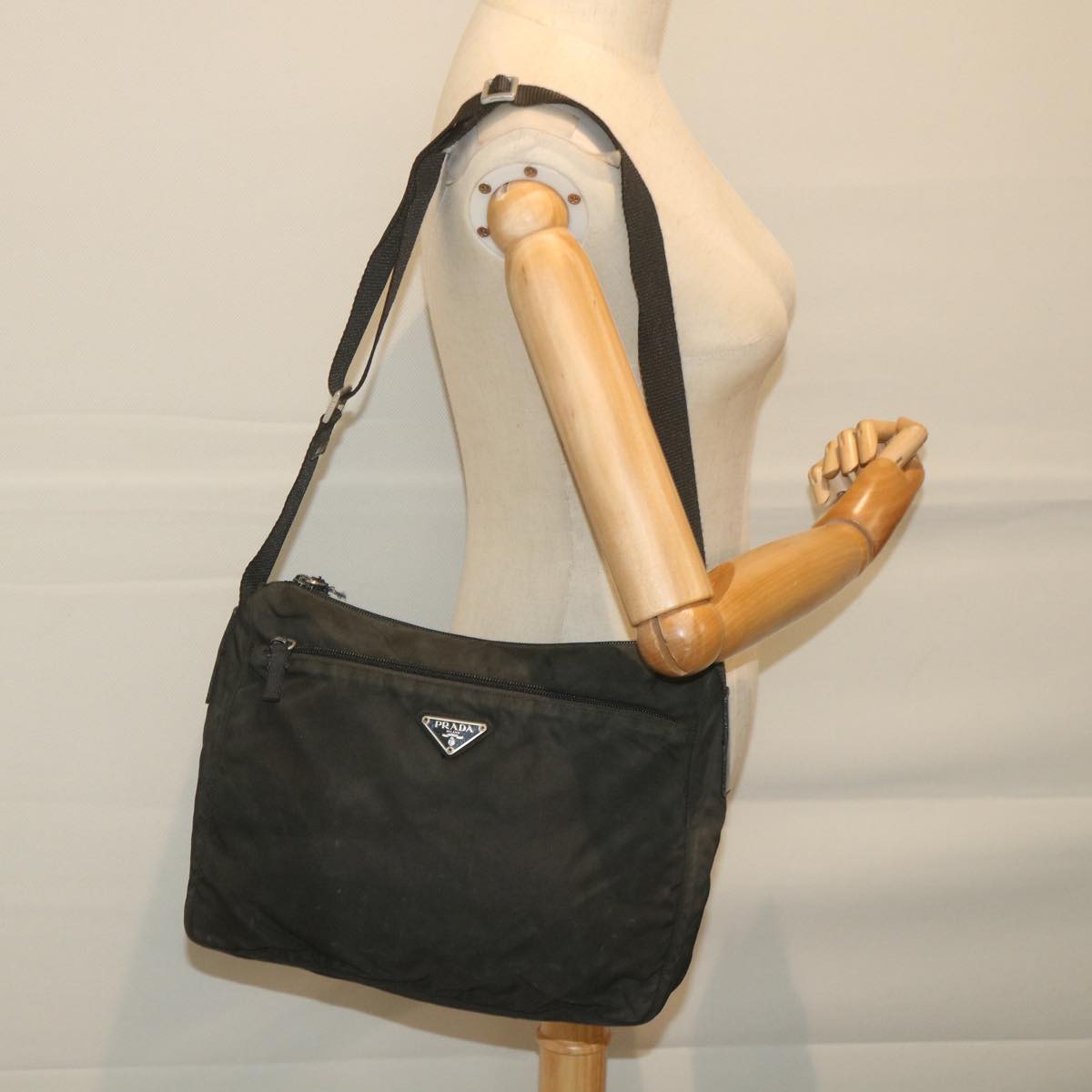 PRADA Shoulder Bag Nylon Black Auth 59453