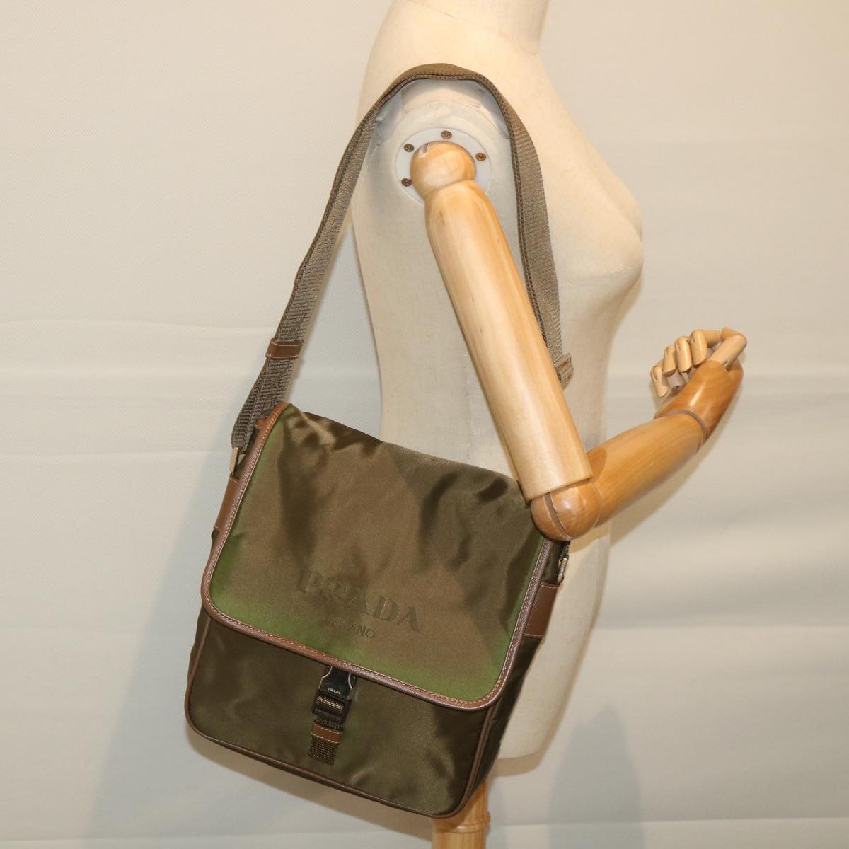 PRADA Shoulder Bag Nylon Khaki Auth 59476