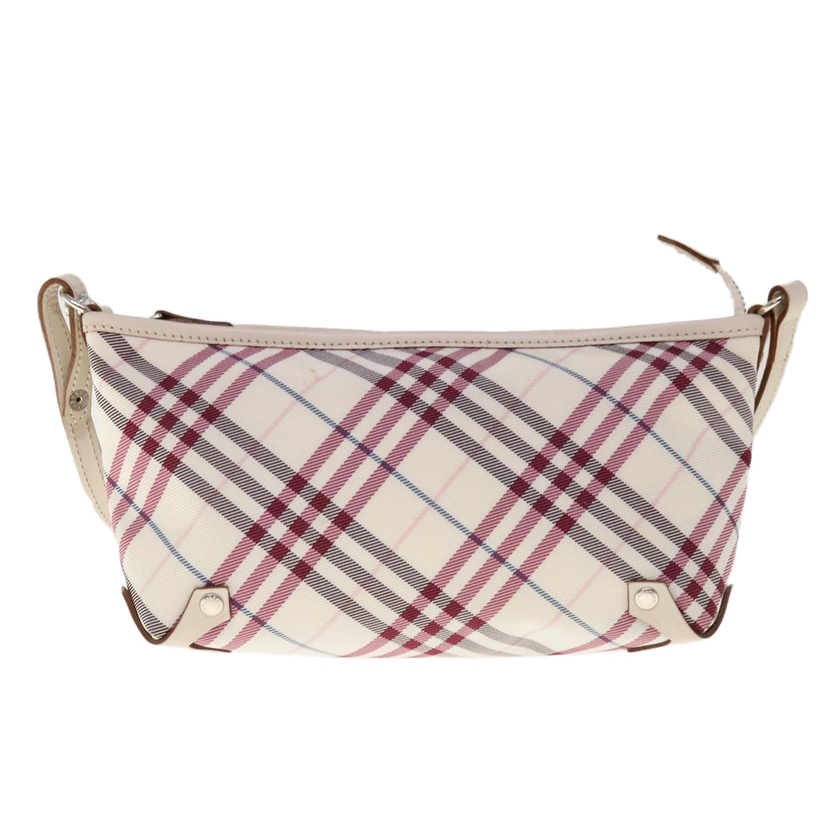 BURBERRY Nova Check Blue Label Shoulder Bag Nylon White Red Auth 59498