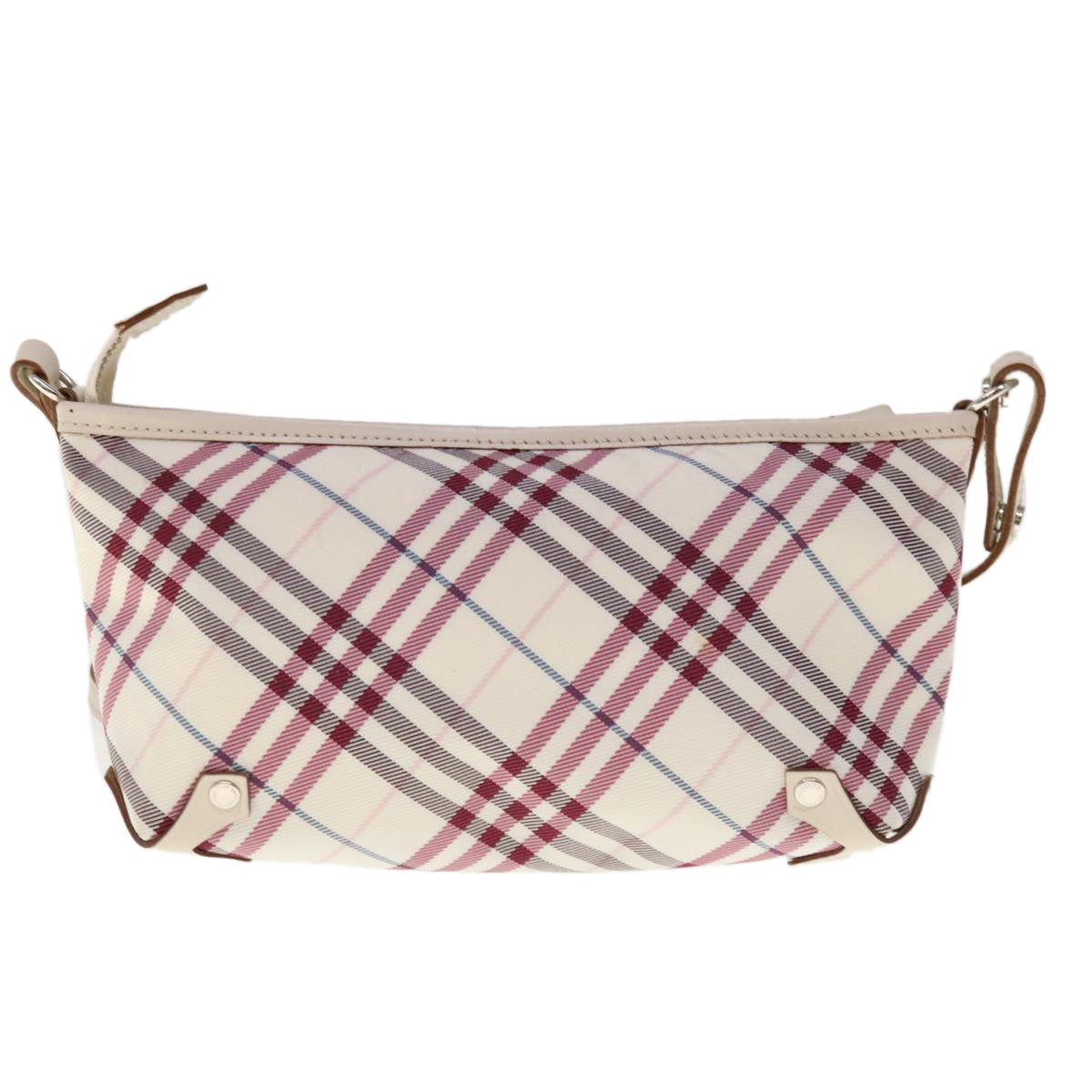 BURBERRY Nova Check Blue Label Shoulder Bag Nylon White Red Auth 59498