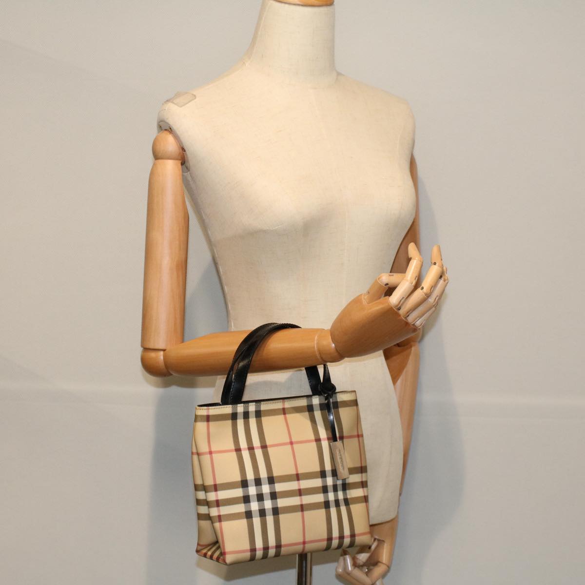 BURBERRY Nova Check Tote Bag PVC Leather Beige Auth 59502