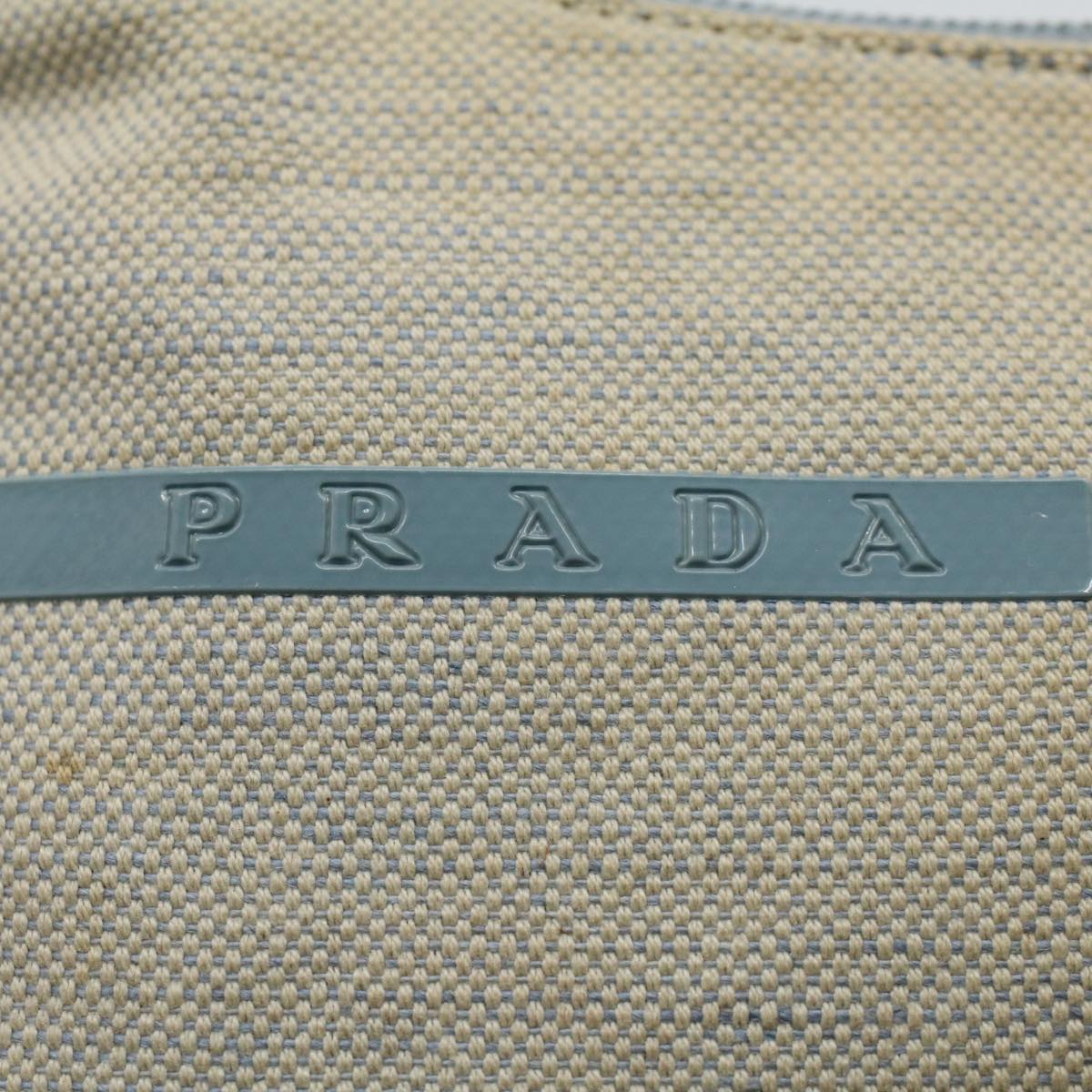 PRADA Hand Bag Canvas White Light Blue Auth 59618