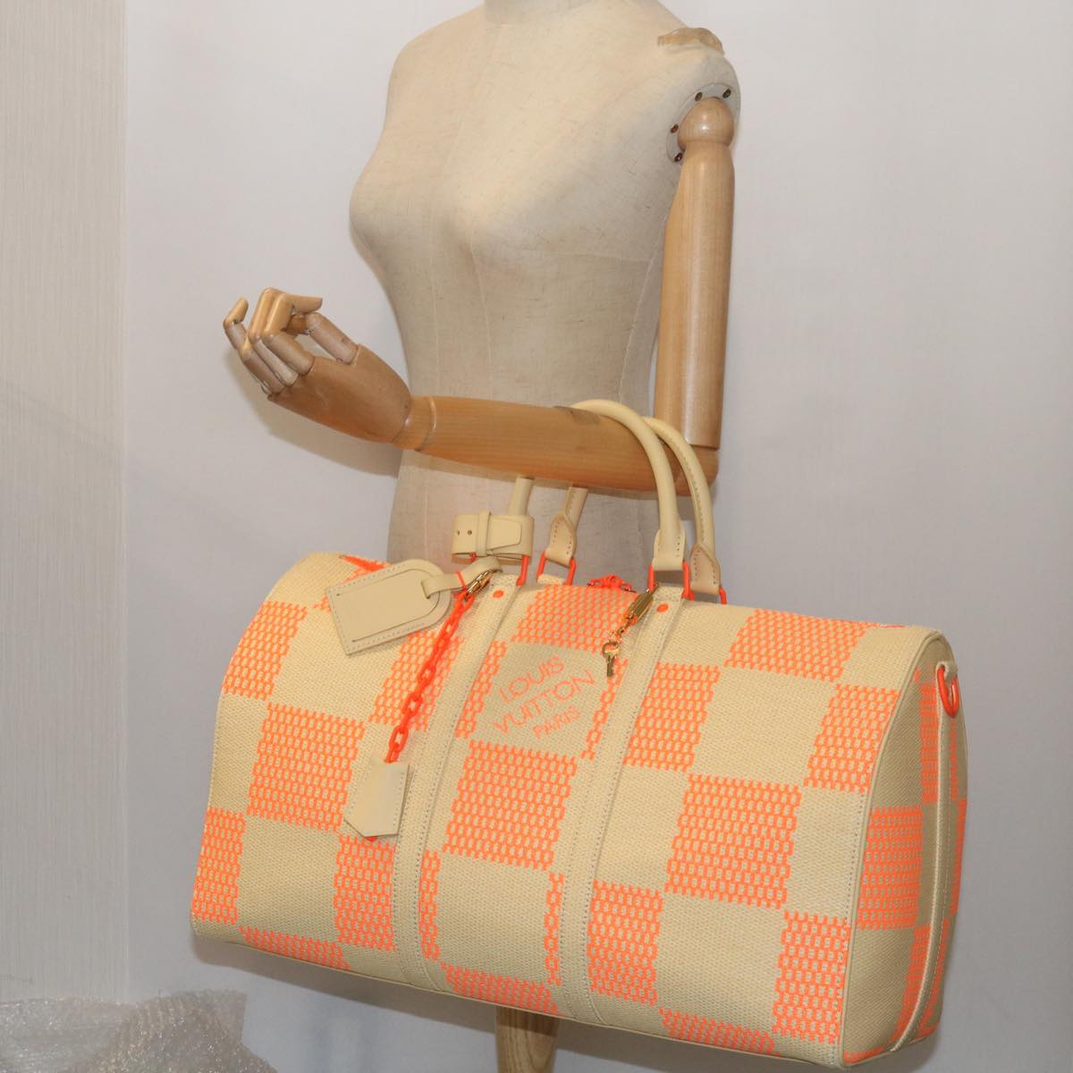 LOUIS VUITTON Damier Giant Keepall Bandouliere 50 Bag Beige M57419 Auth 59673S