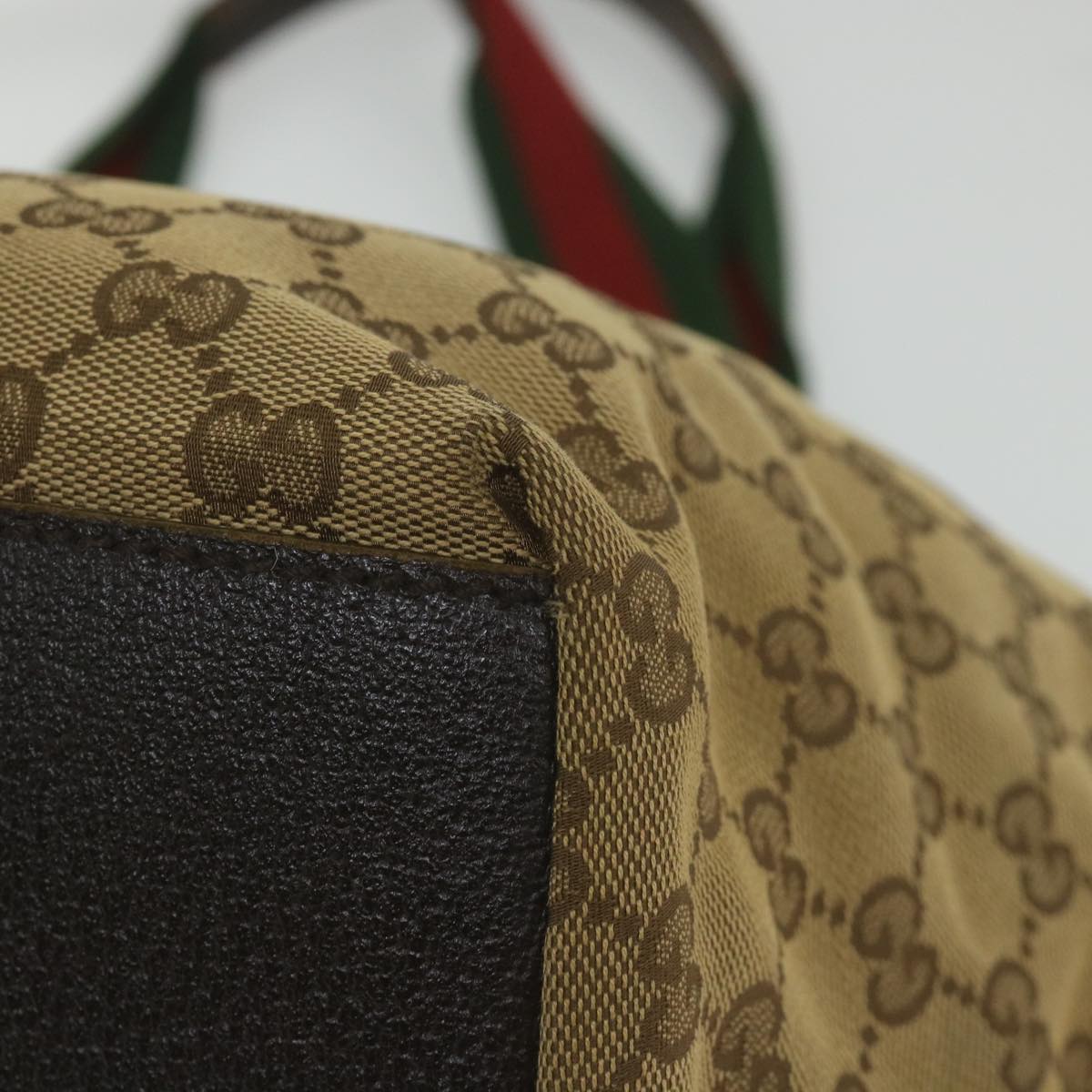 GUCCI GG Canvas Web Sherry Line Tote Bag Beige Red Green 131230 Auth 59707