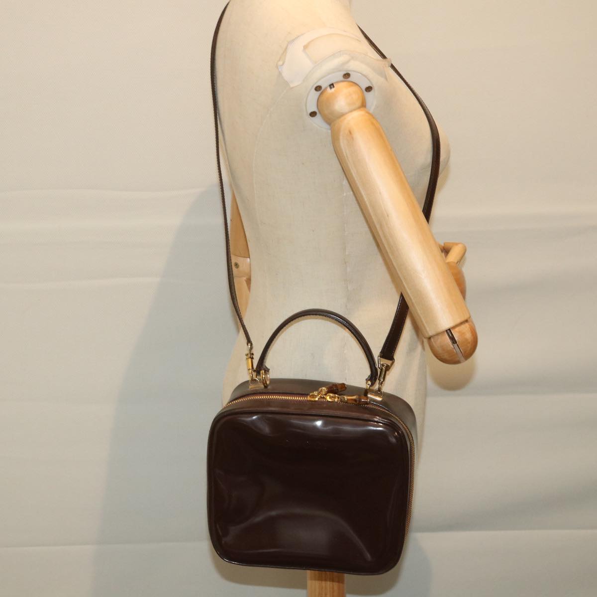 GUCCI Hand Bag Enamel 2way Brown 001 270 0323 Auth 59717